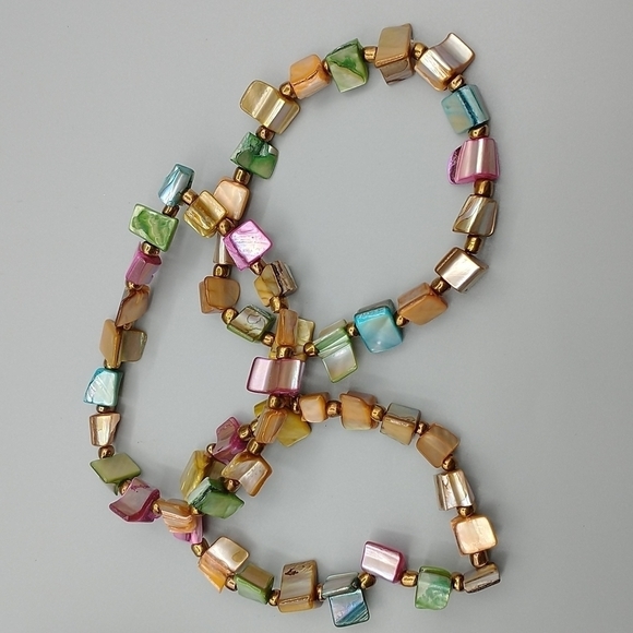 Colorful Bracelets - Peach Opal, Cat's Eye, Seashell - Picture 8 of 9